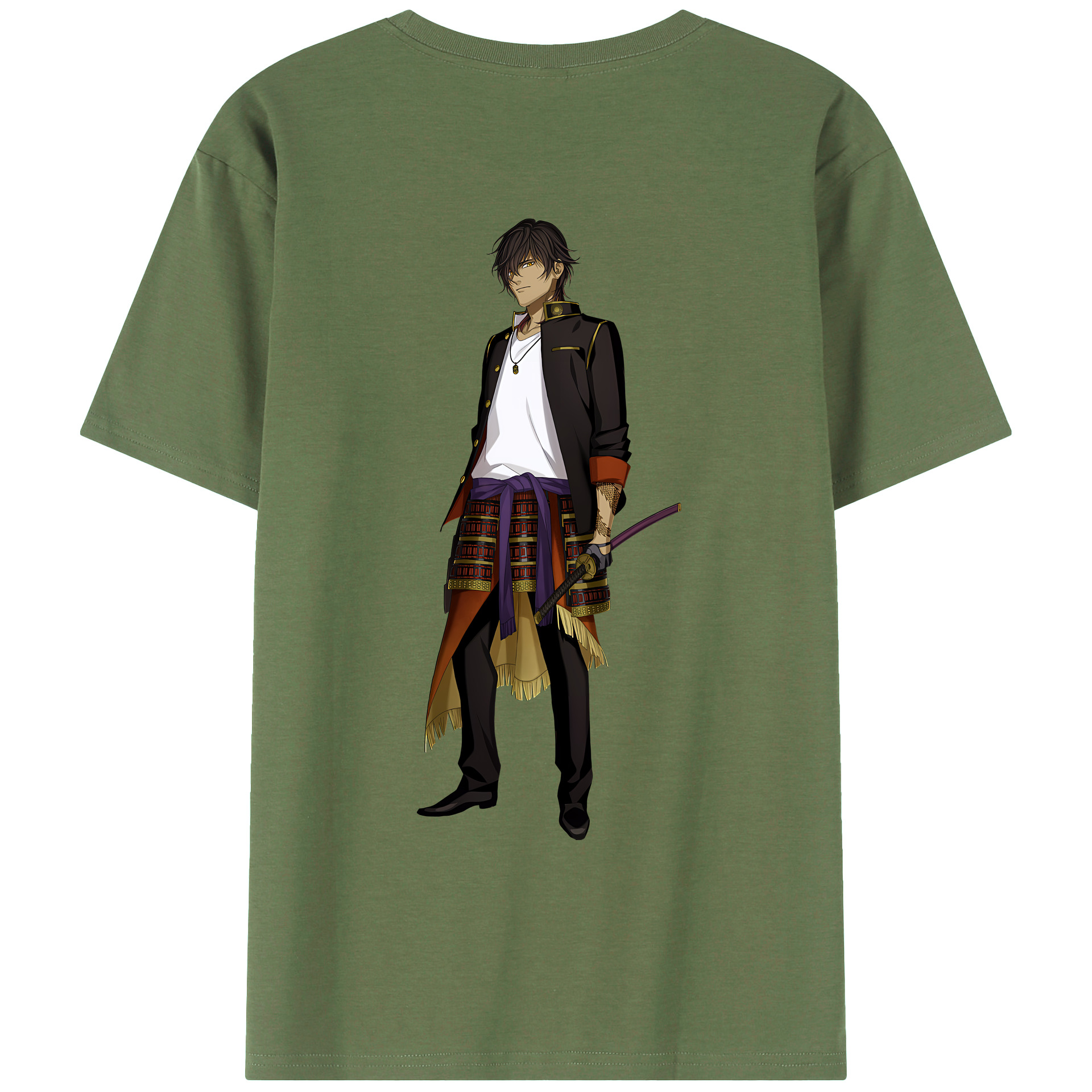 （画像用） 刀剣乱舞 Touken Ranbu 綿100％ メンズ半袖Tシャツ（バックプリント） 通気性